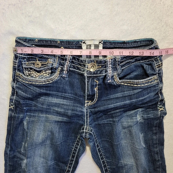 Trademark H Cropped Denim Jeans Logo Embroidered Cuffed Medium  Wash Size 29 - Picture 14 of 15